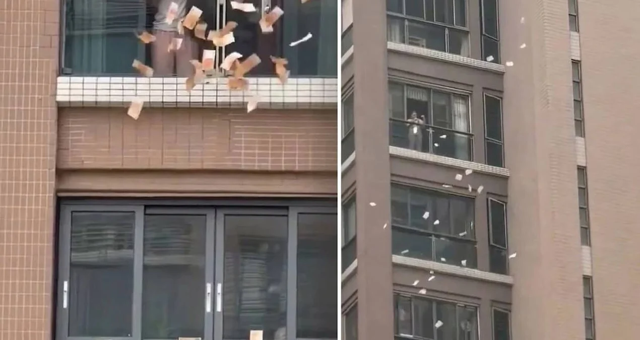 Çində pəncərədən milyonlar yağdı: Küçədə izdiham yarandı